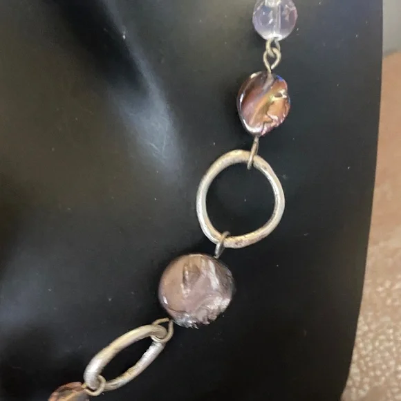 Vintage Lia Sophia abalone shell & baroque pearl necklace, NY floating bead - Picture 11 of 13